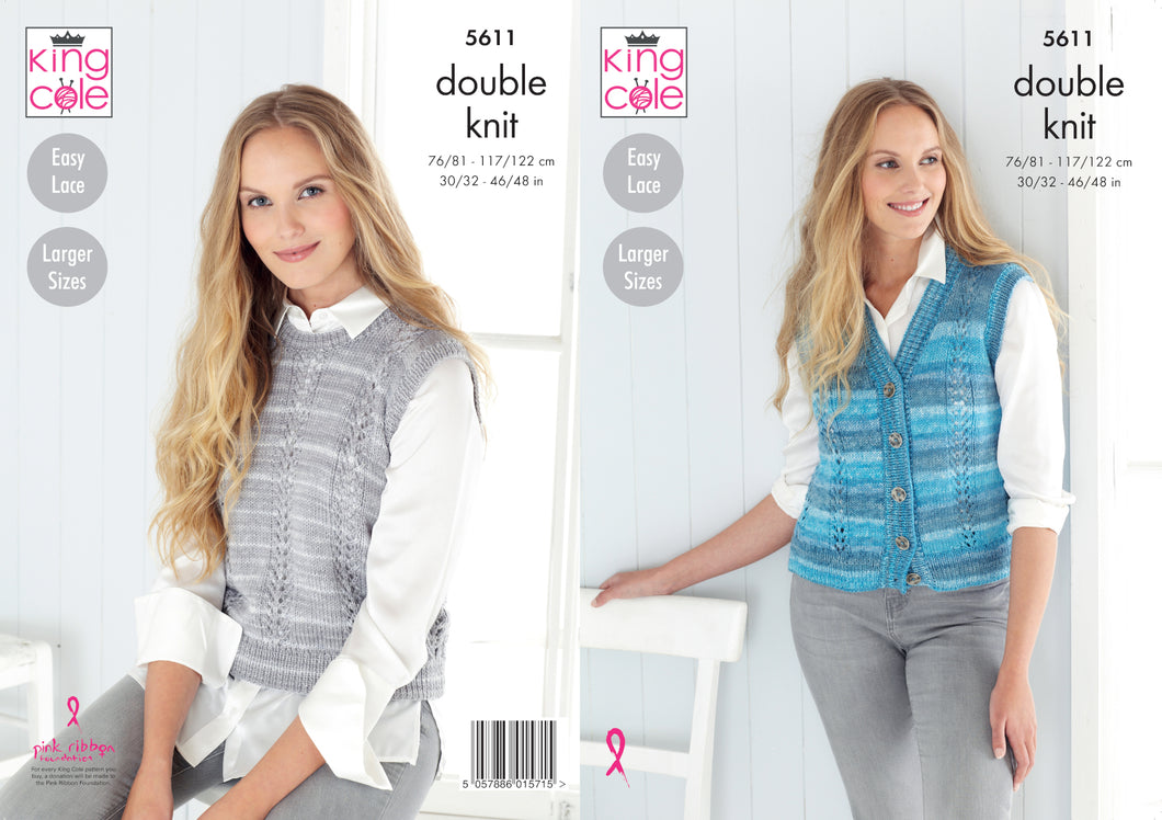 King Cole Double Knitting Pattern - Ladies Slipover & Waistcoat (5611)