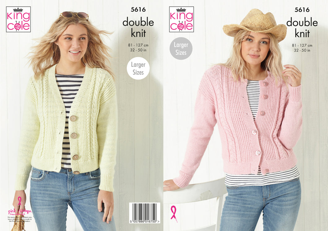 King Cole Double Knitting Pattern - Ladies Cardigans (5616)