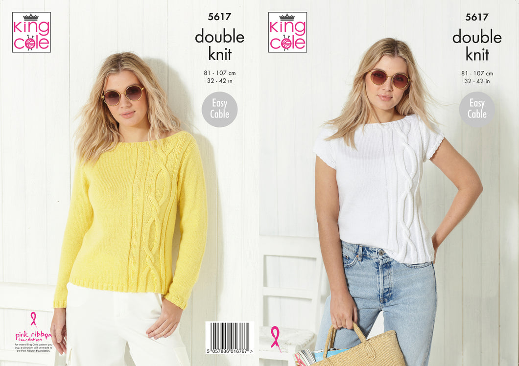 King Cole Double Knitting Pattern - Ladies Sweater & Top (5617)