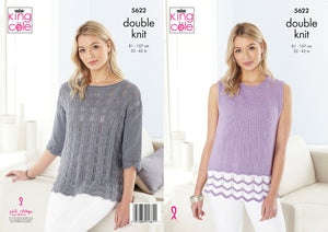 King Cole Double Knitting Pattern - Ladies Sweater & Top (5622)