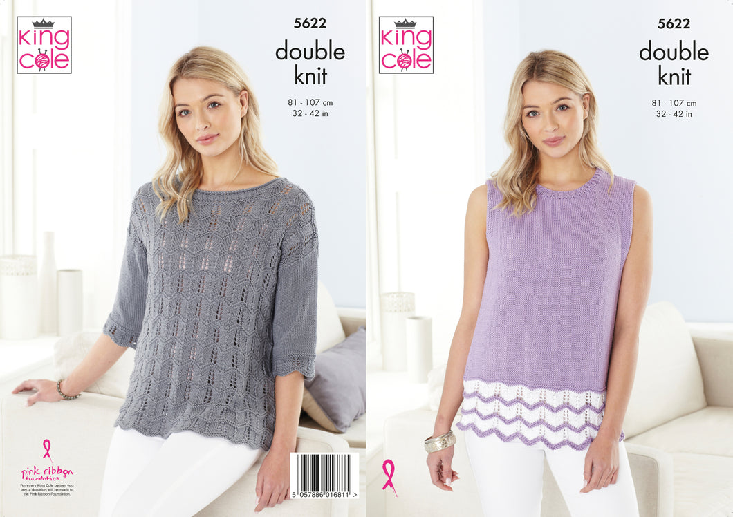King Cole Double Knitting Pattern - Ladies Sweater & Top (5622)