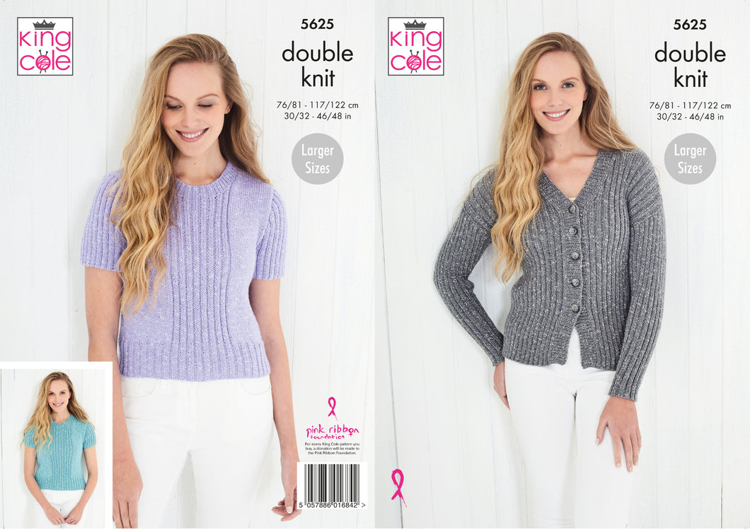 King Cole Double Knitting Pattern - Ladies Cardigan & Top (5625)
