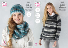 Load image into Gallery viewer, King Cole Super Chunky Knitting Pattern - Ladies Sweater Cowl &amp; Hat (5639)