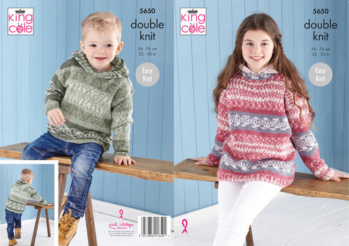 King Cole Double Knit Knitting Pattern - Childrens Sweater & Hoodie (5650)