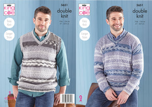 King Cole Double Knit Knitting Pattern - Mens Sweater & Tank Top (5651)