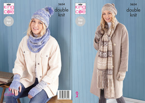 King Cole Double Knit Knitting Pattern - Ladies Winter Accessories (5654)