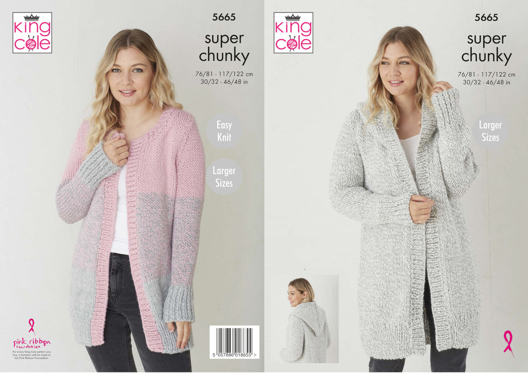 King Cole Super Chunky Knitting Pattern - Ladies Jackets (5665)