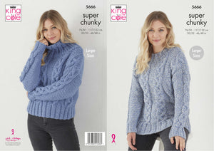 King Cole Super Chunky Knitting Pattern - Ladies Sweaters (5666)