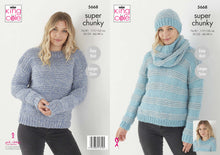 Load image into Gallery viewer, King Cole Super Chunky Knitting Pattern - Ladies Sweater Hat &amp; Cowl (5668)