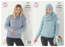 Load image into Gallery viewer, King Cole Super Chunky Knitting Pattern - Ladies Sweater Hat &amp; Cowl (5668)