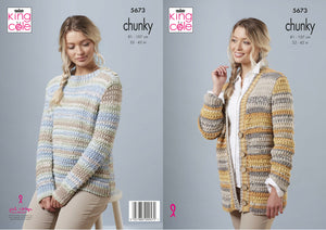 King Cole Chunky Knitting Pattern - Ladies Sweater & Cardigan (5673)