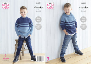 King Cole Chunky Knitting Pattern - Boys Sweater & Hooded Jumper (5680)