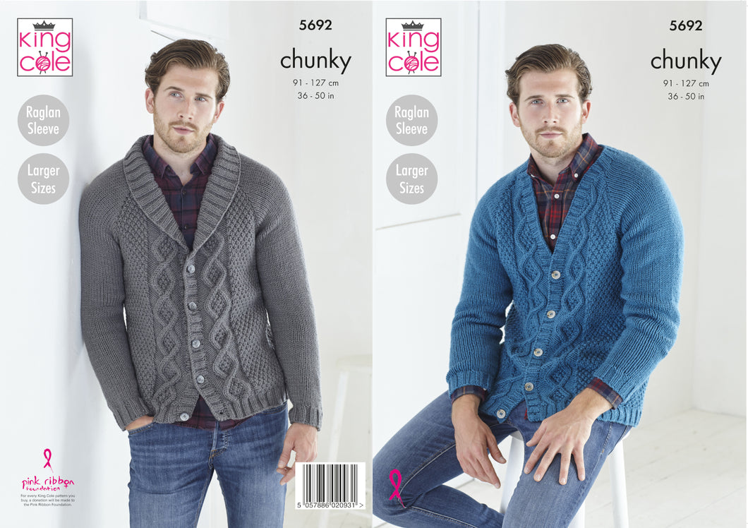 King Cole Chunky Knitting Pattern - Mens Cardigans (5692)