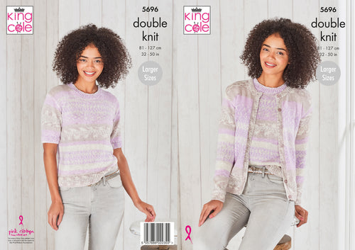 King Cole Double Knitting Pattern - Ladies Cardigan & Sweater (5696)