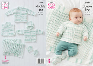 King Cole Double Knitting Pattern - Baby Cardigan Waistcoat & Hoody (5699)