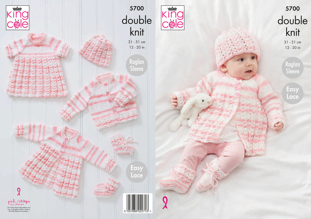 King Cole Double Knitting Pattern - Baby Matinee Coat Top & Cardigan (5700)