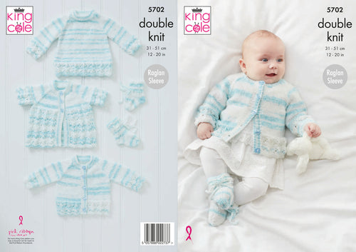 King Cole Double Knitting Pattern - Baby Cardigan Matinee Coat & Sweater (5702)