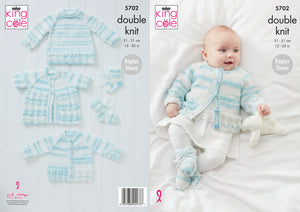 King Cole Double Knitting Pattern - Baby Cardigan Matinee Coat & Sweater (5702)