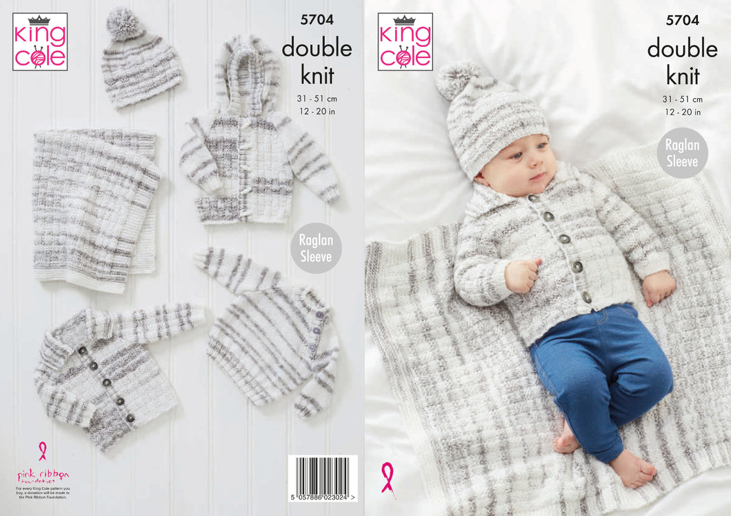 King Cole Double Knitting Pattern - Baby Jackets Sweater & Blanket (5704)