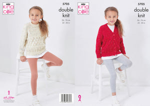 King Cole Double Knit Knitting Pattern - Girls Cardigan & Sweater (5705)