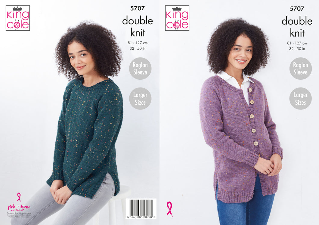 King Cole Double Knit Knitting Pattern - Ladies Cardigan & Sweater (5707)