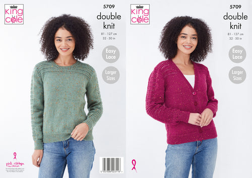 King Cole Double Knit Knitting Pattern - Ladies Cardigan & Sweater (5709)