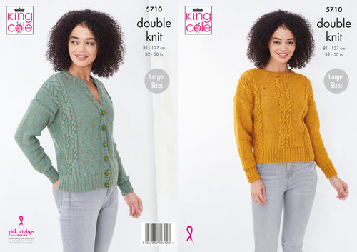 King Cole Double Knit Knitting Pattern - Ladies Cardigan & Sweater (5710)
