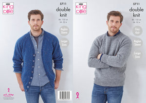 King Cole Double Knit Knitting Pattern - Mens Cardigan & Sweater (5711)