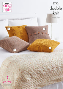 King Cole Double Knit Knitting Pattern - Bed Runner & Cushion Covers (5712)
