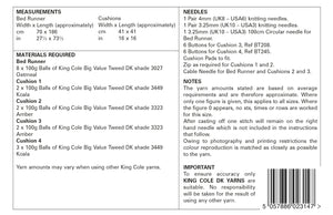 King Cole Double Knit Knitting Pattern - Bed Runner & Cushion Covers (5712)