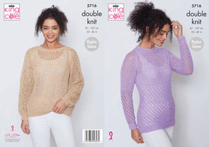 King Cole Double Knit Knitting Pattern - Ladies Sweaters (5716)