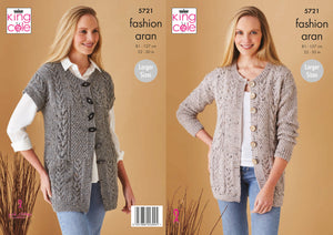 King Cole Aran Knitting Pattern - Ladies Waistcoat & Jacket (5721)