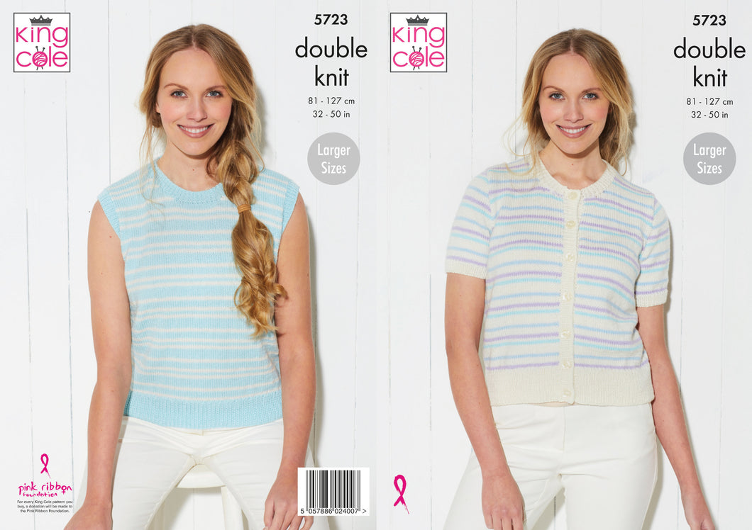 King Cole Double Knitting Pattern - Ladies Cardigan & Slipover (5723)