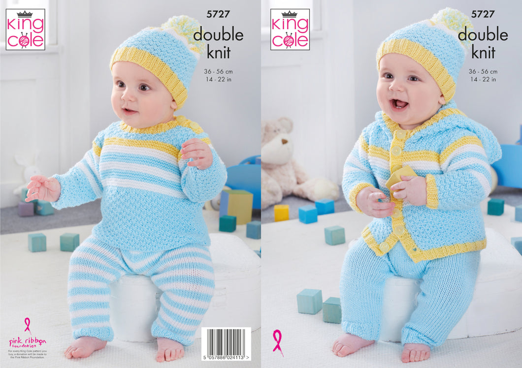 King Cole Double Knit Knitting Pattern - Baby Set (5727)