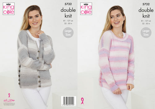 King Cole Double Knit Knitting Pattern - Ladies Sweater & Cardigan (5732)