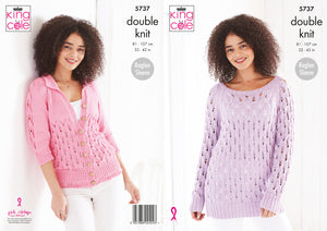 King Cole Double Knitting Pattern - Ladies Sweater & Cardigan (5737)