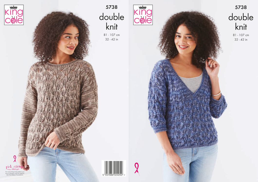 King Cole DK Knitting Pattern - Ladies Sweaters (5738)
