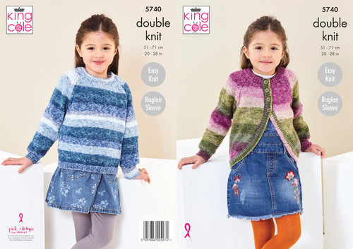 King Cole Double Knit Knitting Pattern - Girls Cardigan & Sweater (5740)