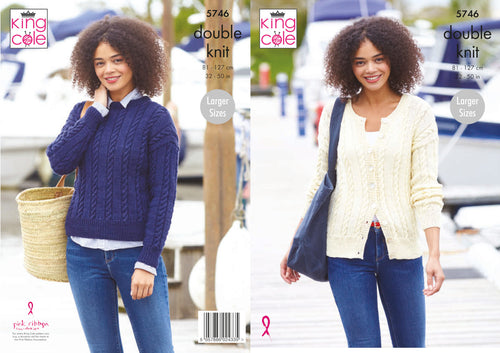 King Cole Double Knit Knitting Pattern - Ladies Sweater & Cardigan (5746)