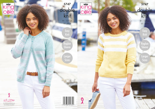 King Cole Double Knit Knitting Pattern - Ladies Sweater & Cardigan (5747)