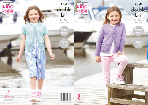 King Cole Double Knit Knitting Pattern - Girls Cardigans (5750)