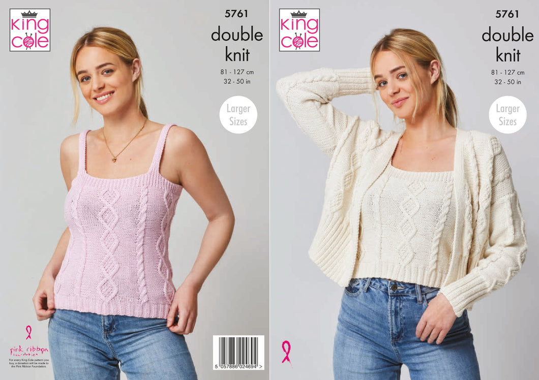 King Cole Double Knitting Pattern - Ladies Cable Top & Cardigan (5761)