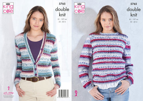 King Cole Double Knit Knitting Pattern - Ladies Cardigan & Sweater (5765)