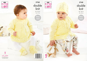 King Cole DK Knitting Pattern - Baby Cardigan Angel Top Bootees & Hat (5768)