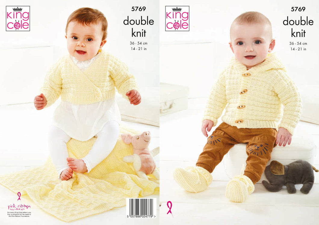 King Cole DK Knitting Pattern - Baby Cardigan Jacket Bootees & Blanket (5769)