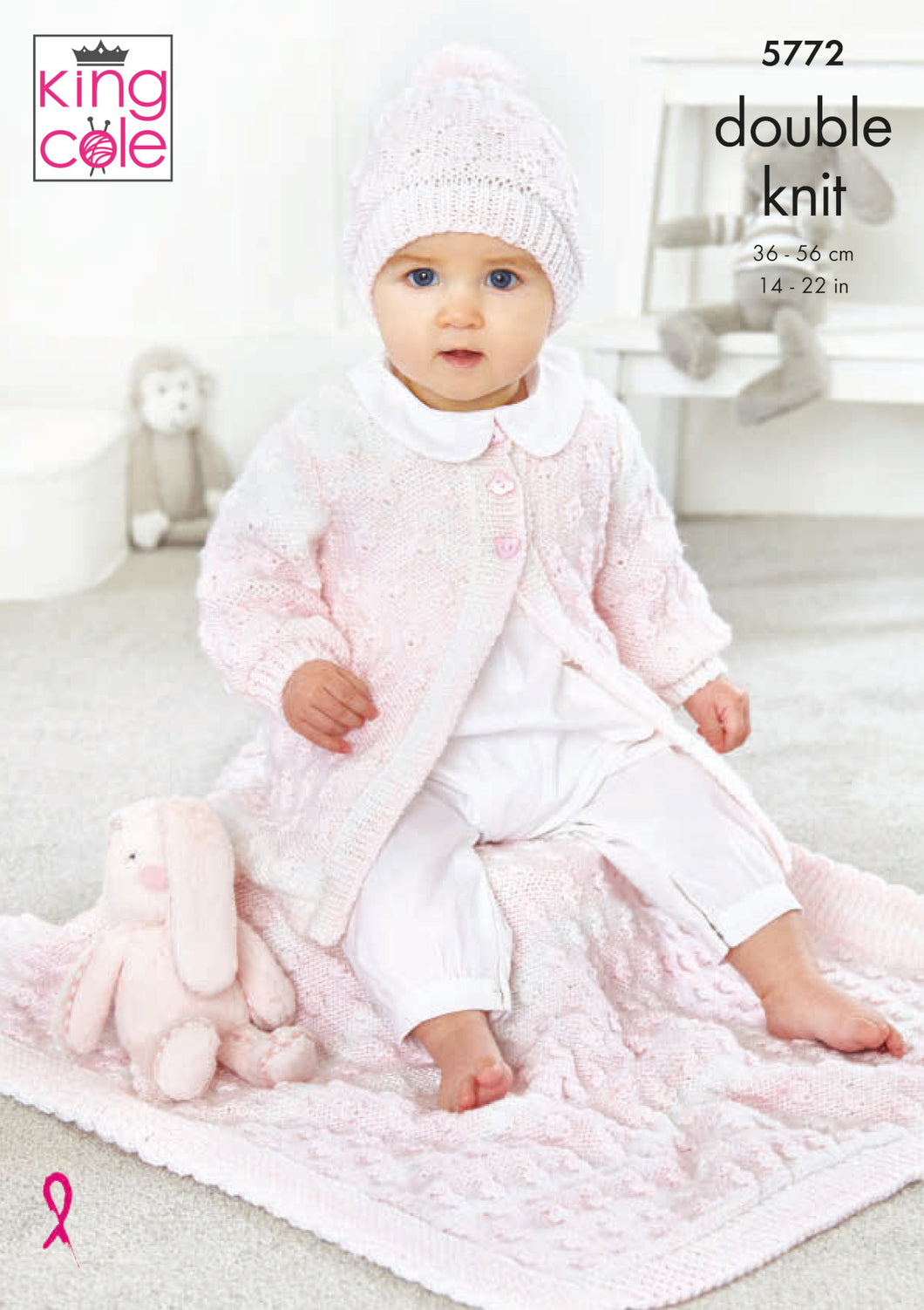 King Cole Double Knit Knitting Pattern - Baby Cardigan Hat & Blanket (5772)