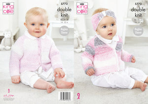 King Cole Double Knit Knitting Pattern - Baby Cardigans & Headband (5773)