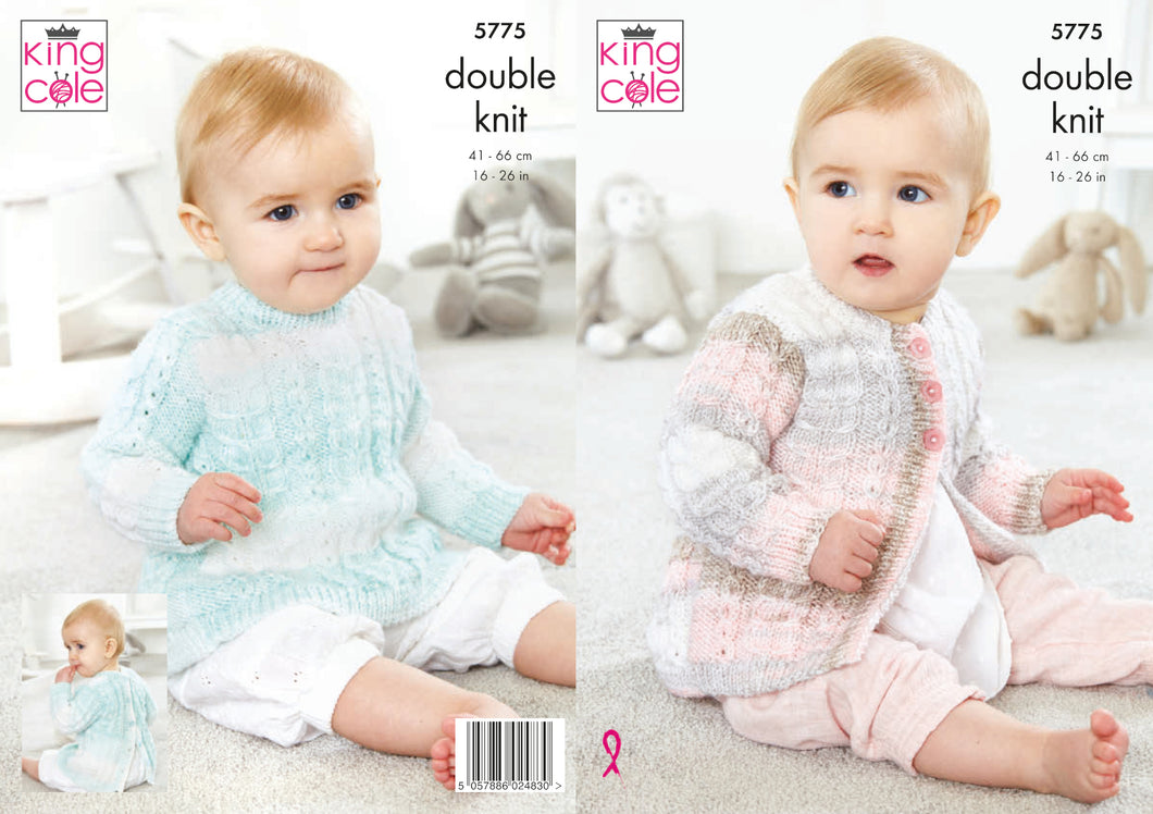 King Cole Double Knit Knitting Pattern - Baby Cardigan & Tunic (5775)