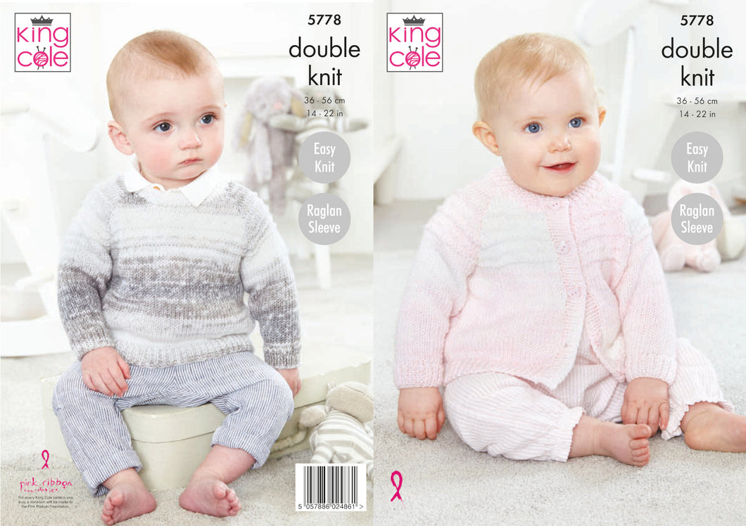 King Cole Double Knit Knitting Pattern - Baby Cardigan & Sweater (5778)