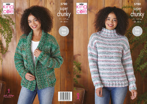 King Cole Super Chunky Knitting Pattern - Ladies Sweater & Cardigan (5780)